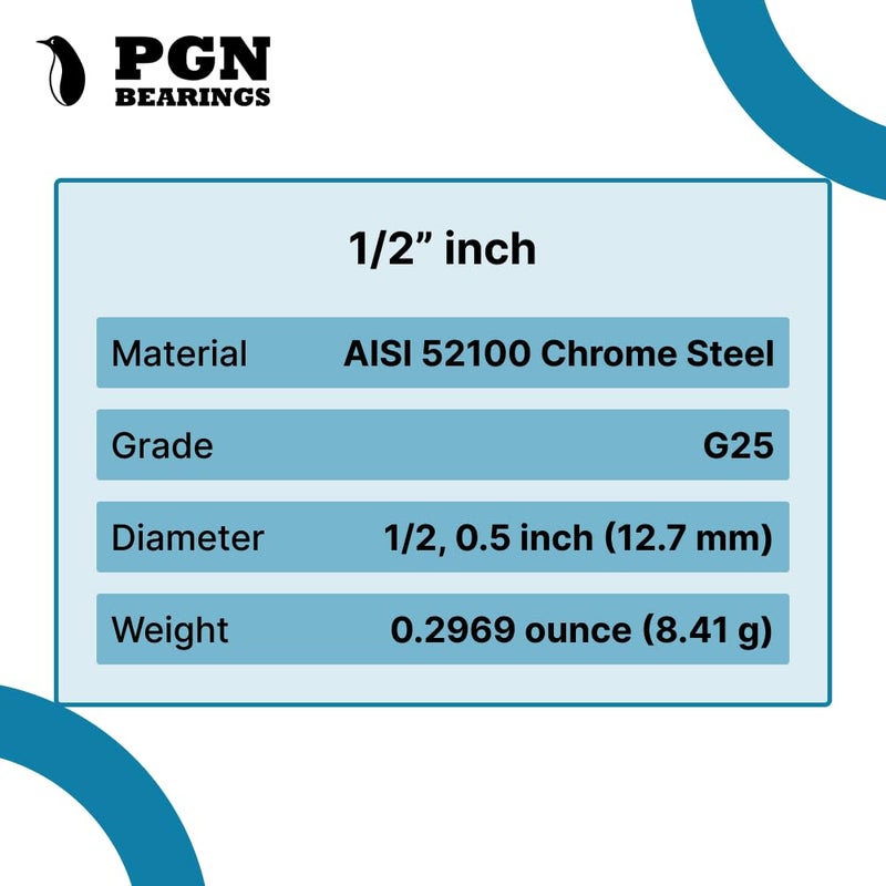 PGN Bearings (100 قطعة) PGN - 1/2 بوصة (0.5 بوصة) كرات محمل فولاذية دقيقة من الكروم G25 - Image 3